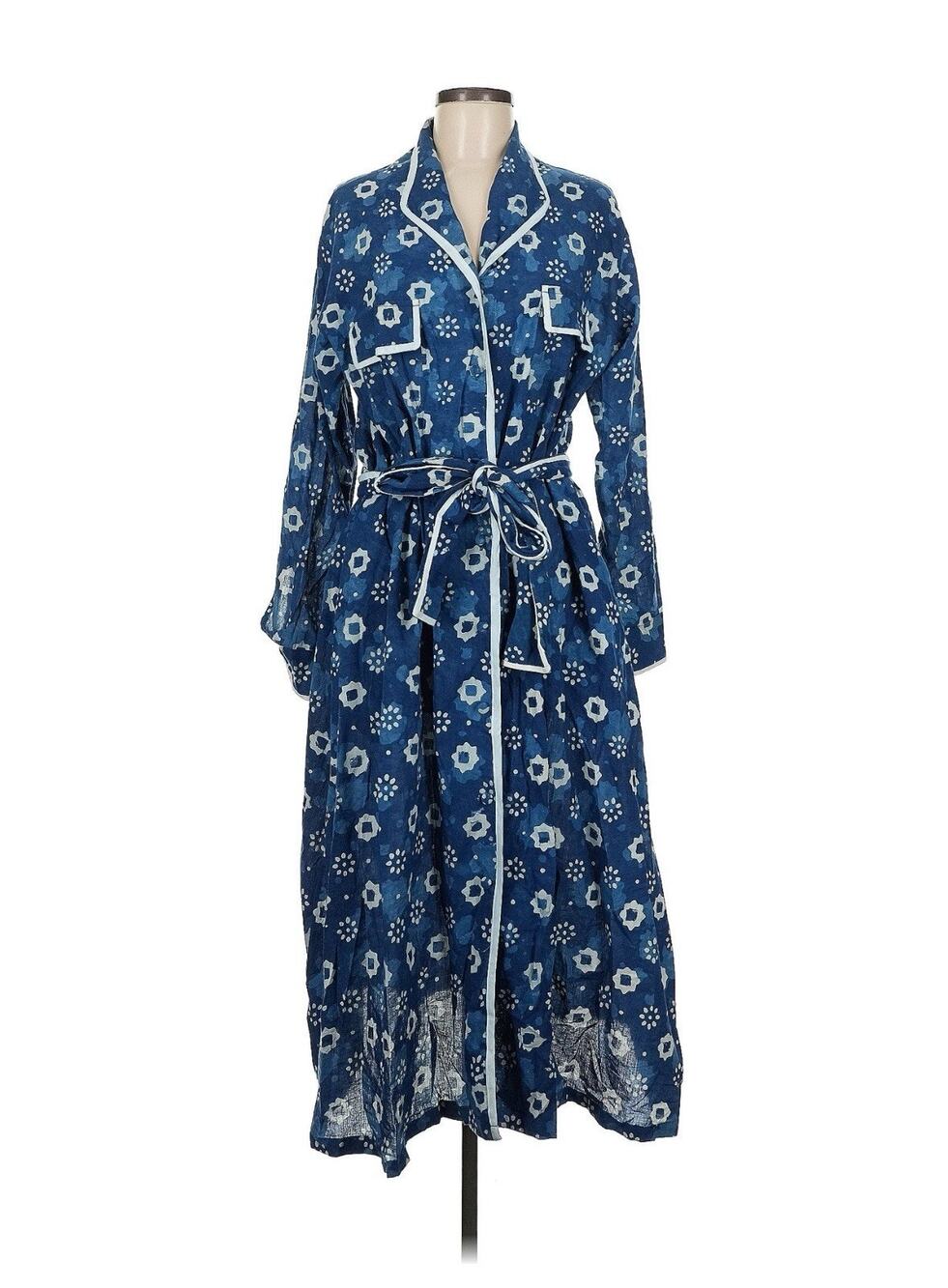 Cynthia Cazort Collins Navy Blue Print Shirt Dress M